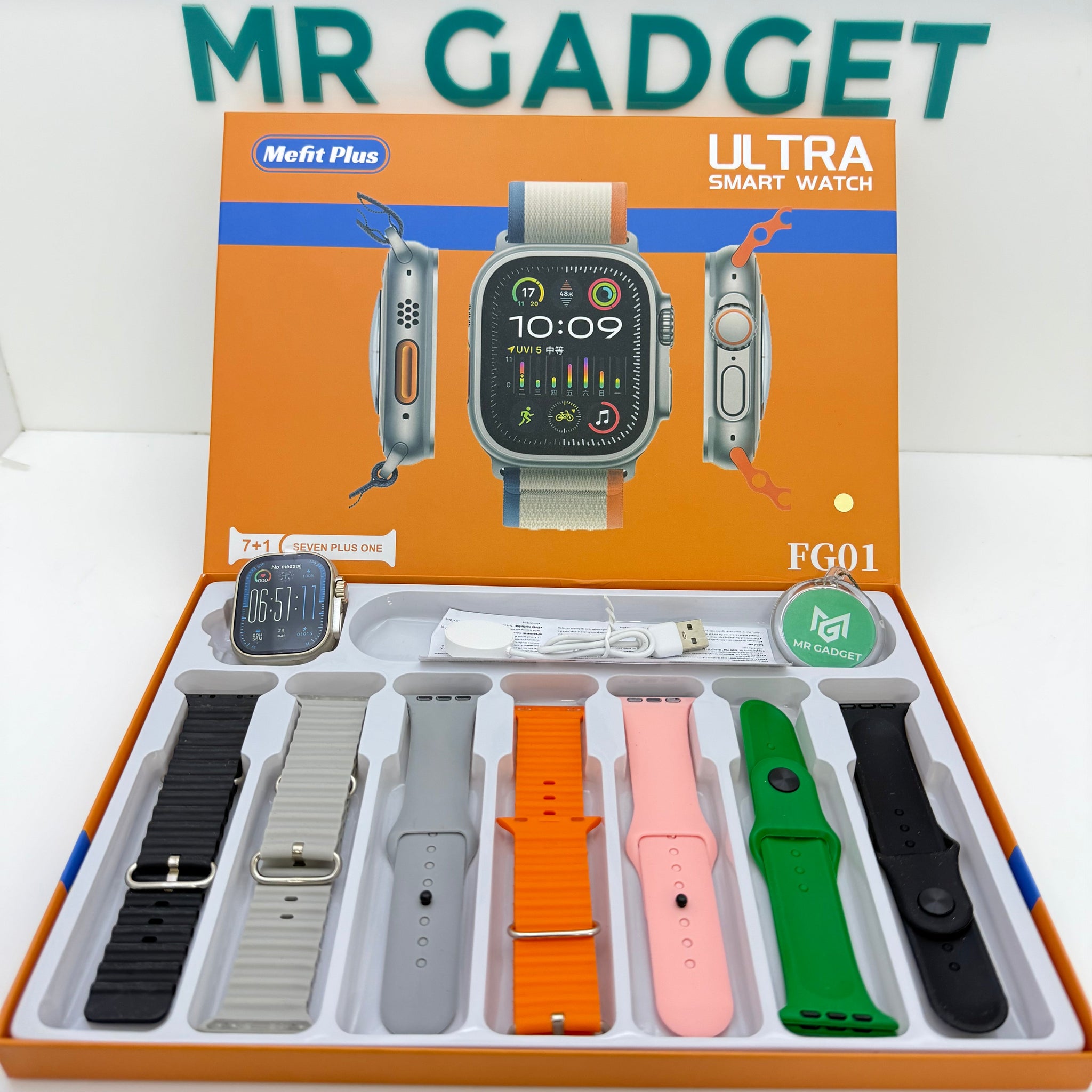 FG01 Ultra 7 In 1 Strap New Smart Watch 49mm 2.01inch Full Touch Screen Sport Fitness Bluetooth Call Smartwatch Life Waterproof Heart Rate Blood Pressure Sleep Monitor